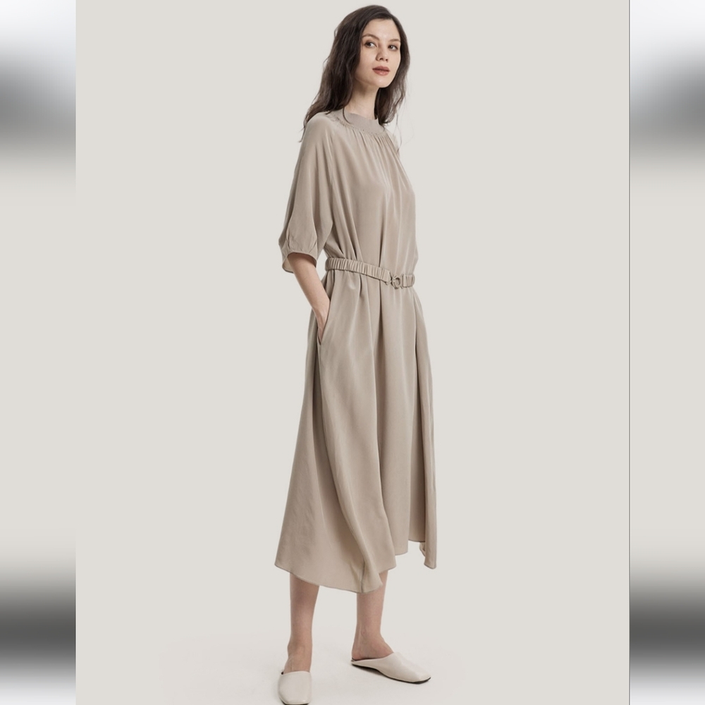 NWT Belted Maxi Pure Silk Dress (BLACK) - Gentle Herd